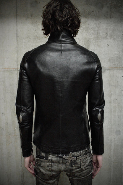 Carol Christian Poell 'LM/2599GP CORS-PTC/010' Object-dyed Lined Arthostic Titanium Elbow Horse Leather Jacket