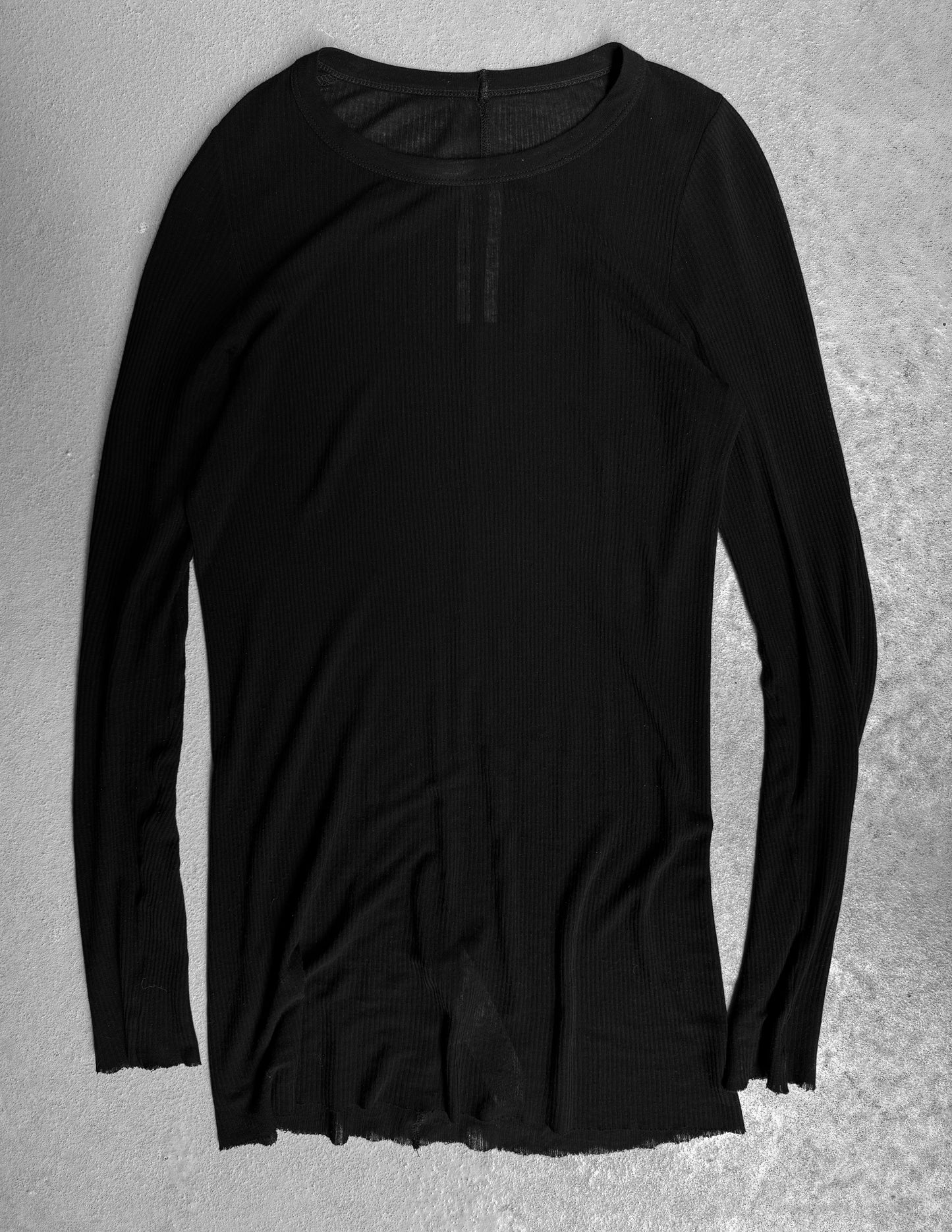 Rick Owens AW22 “STROBE” Black Sheer Ribbed Long-sleeves