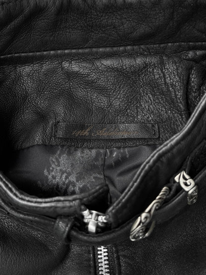 14thAddiction AW17 Distressed Sheepskin Leather Cross-zip Jacket