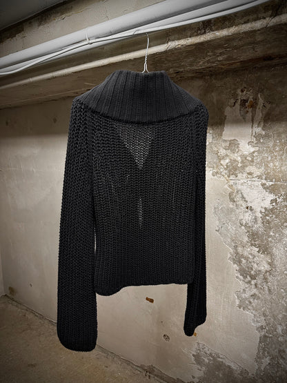 Ann Demeulemeester AW98 Cropped Cotton Knit Zip Up Mock Neck Sweater detail | DRIEW GARMENTS