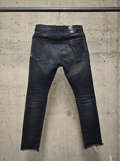 Isamu Katayama "BACKLASH" SS17 Dark Wash Indigo Frayed Split Hem Skinny Denim