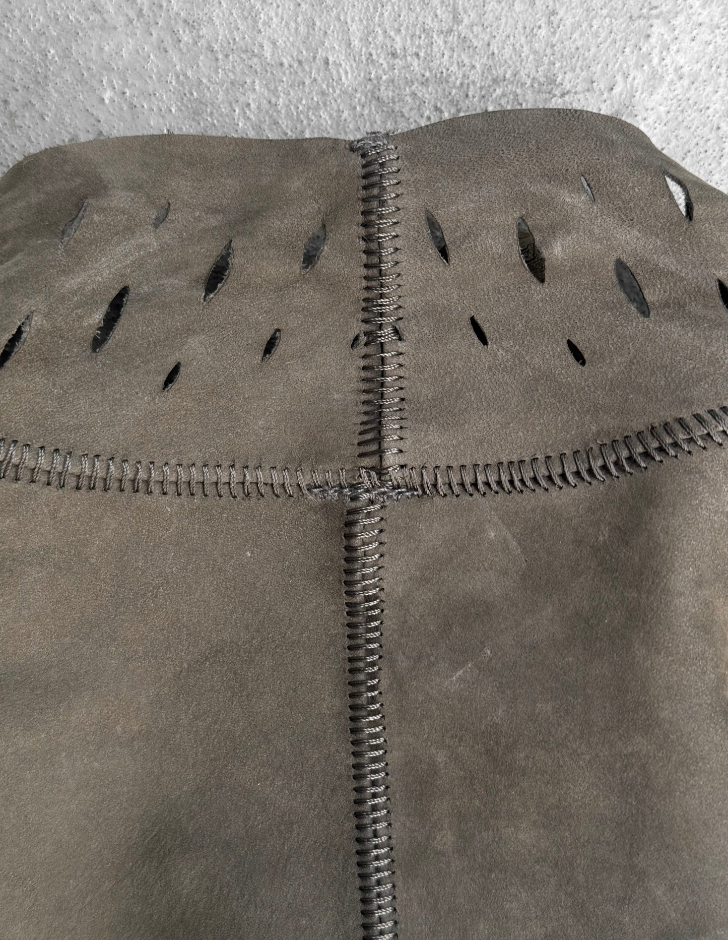 Isaac Sellam: “Experience” Open-front Laser Cut Calfskin Leather Cardigan