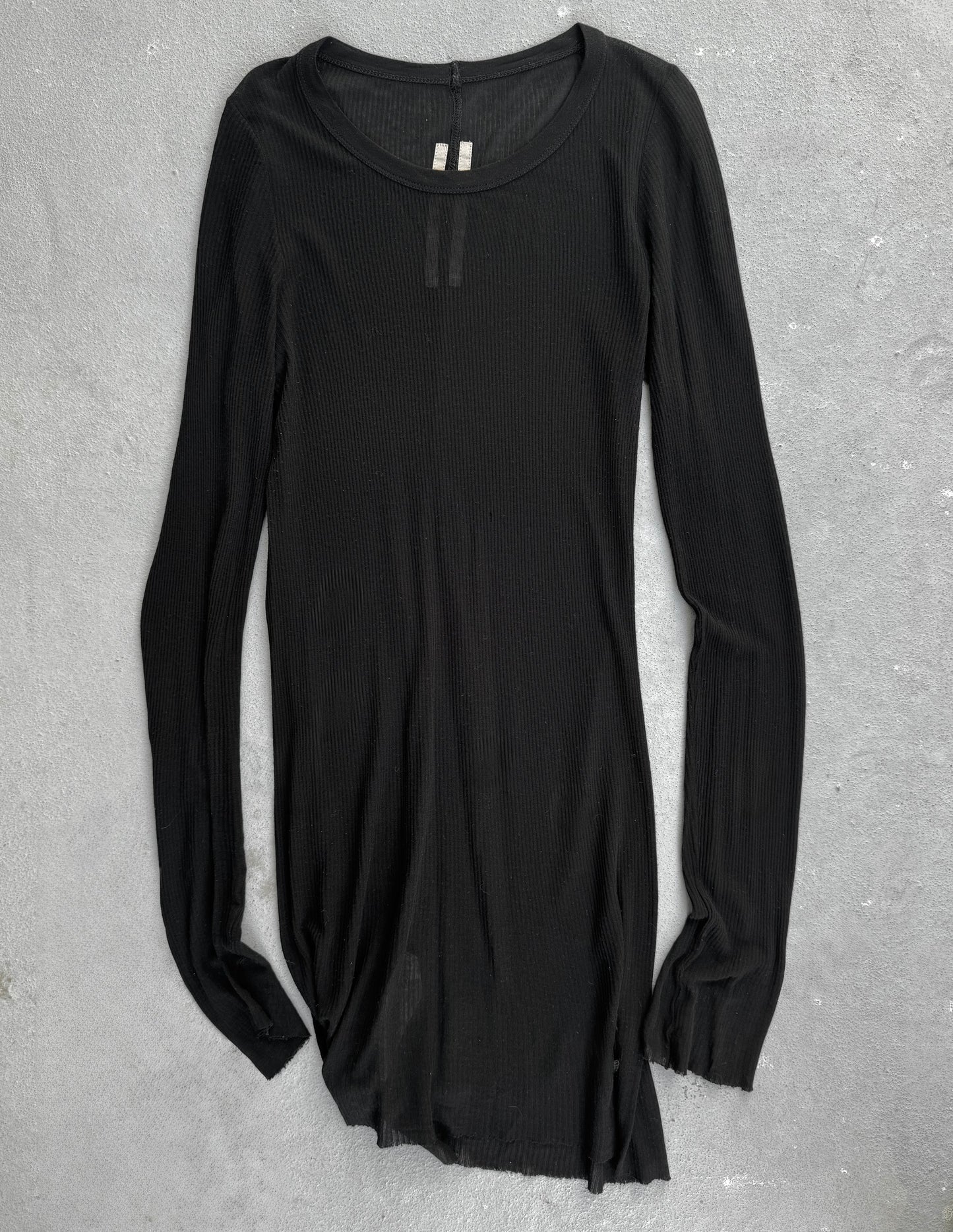 Rick Owens AW22 “STROBE” Black Sheer Ribbed Long-sleeves