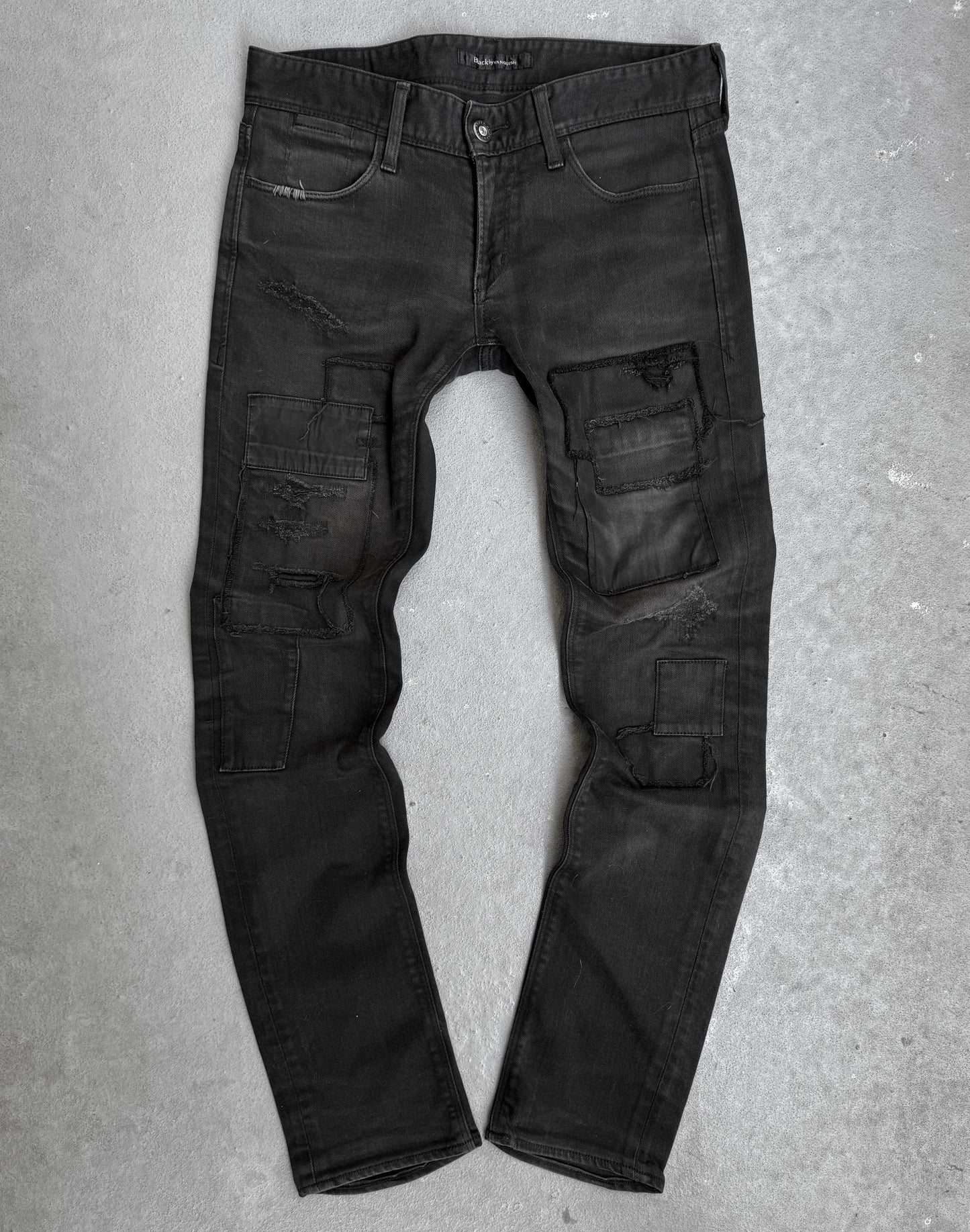 Black by VANQUISH Distressed Patchwork Low-rise Skinny Denim