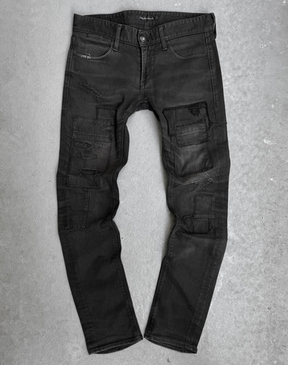 Black by VANQUISH Distressed Patchwork Low-rise Skinny Denim