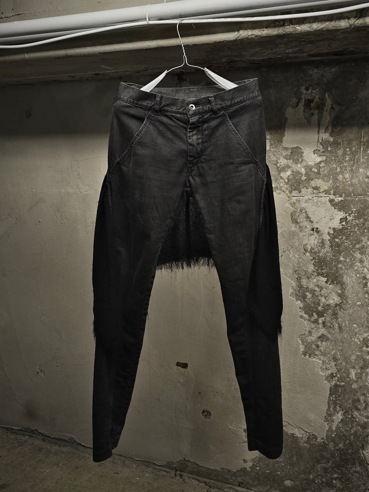 Gareth Pugh AW10-11 Charcoal Grey Back Frayed Skirt Layered Skinny Denim