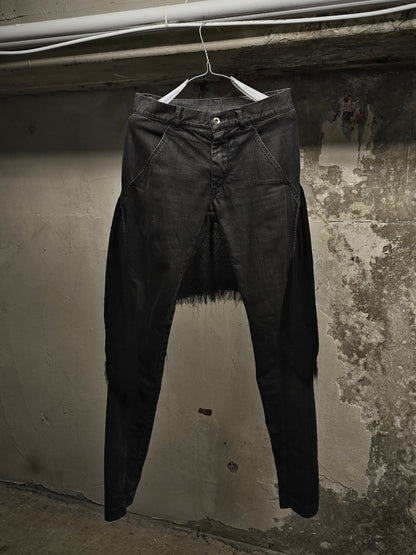 Gareth Pugh AW10-11 Charcoal Grey Back Frayed Skirt Layered Skinny Denim