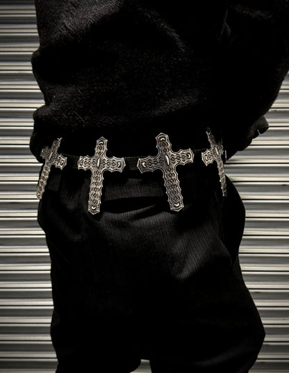 L.G.B. Early 00s Cross Relic Bison Leather Belt