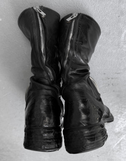 Carol Christian Poell ‘AM/2687PR CORS-PTC’ Objet-dyed Horse Leather Titanium Prosthetic Drip Tornado Zip Boots