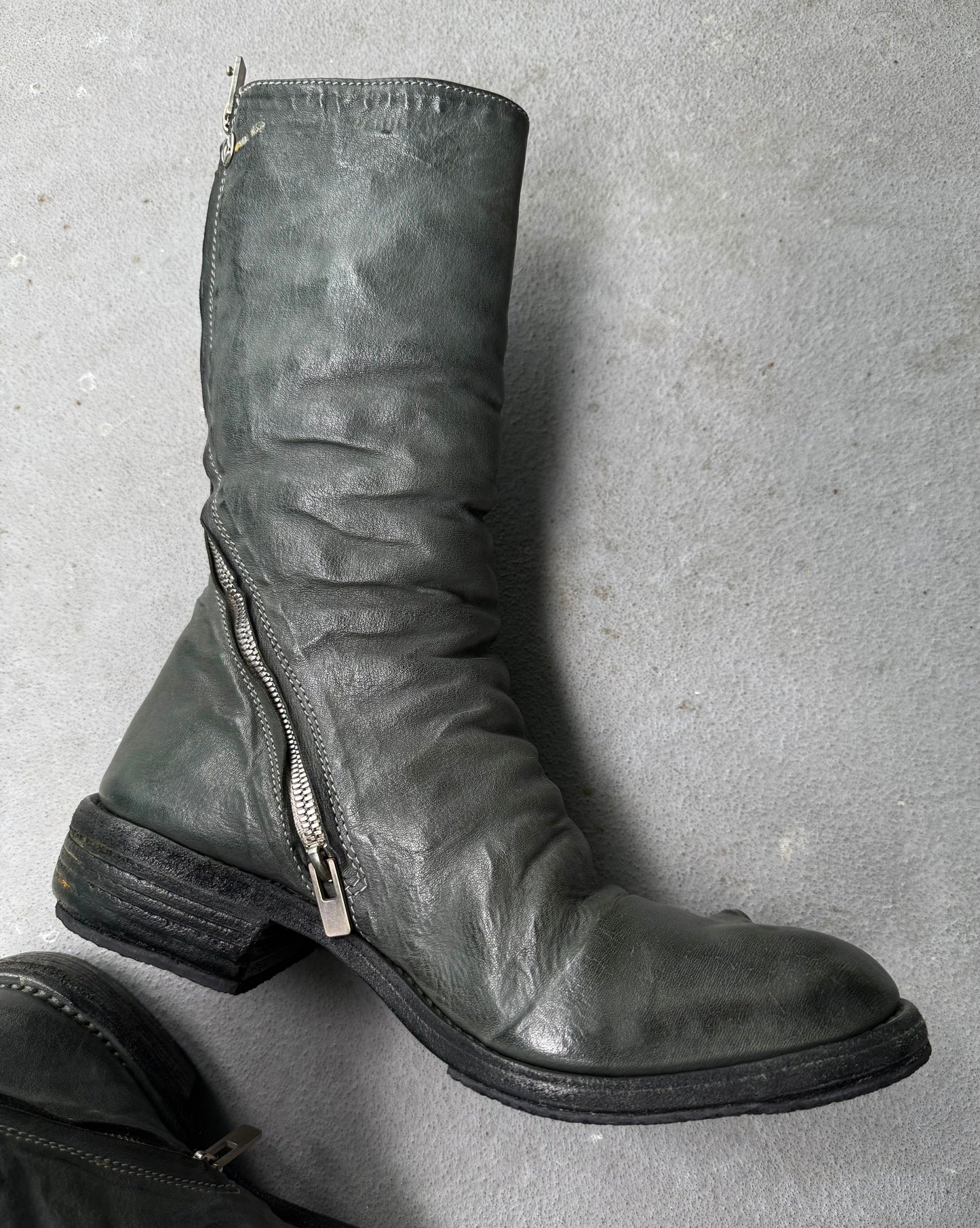 Carol Christian Poell ‘AM/2687P ROOMS-PTC/19’ Kangaroo Leather Titanium Prosthetic Tornado Zip Boots