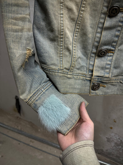 LED RECHWE Early 00s Vintage Wash Distressed Cropped Denim Trucker Jacket detail | DRIEW GARMENTS