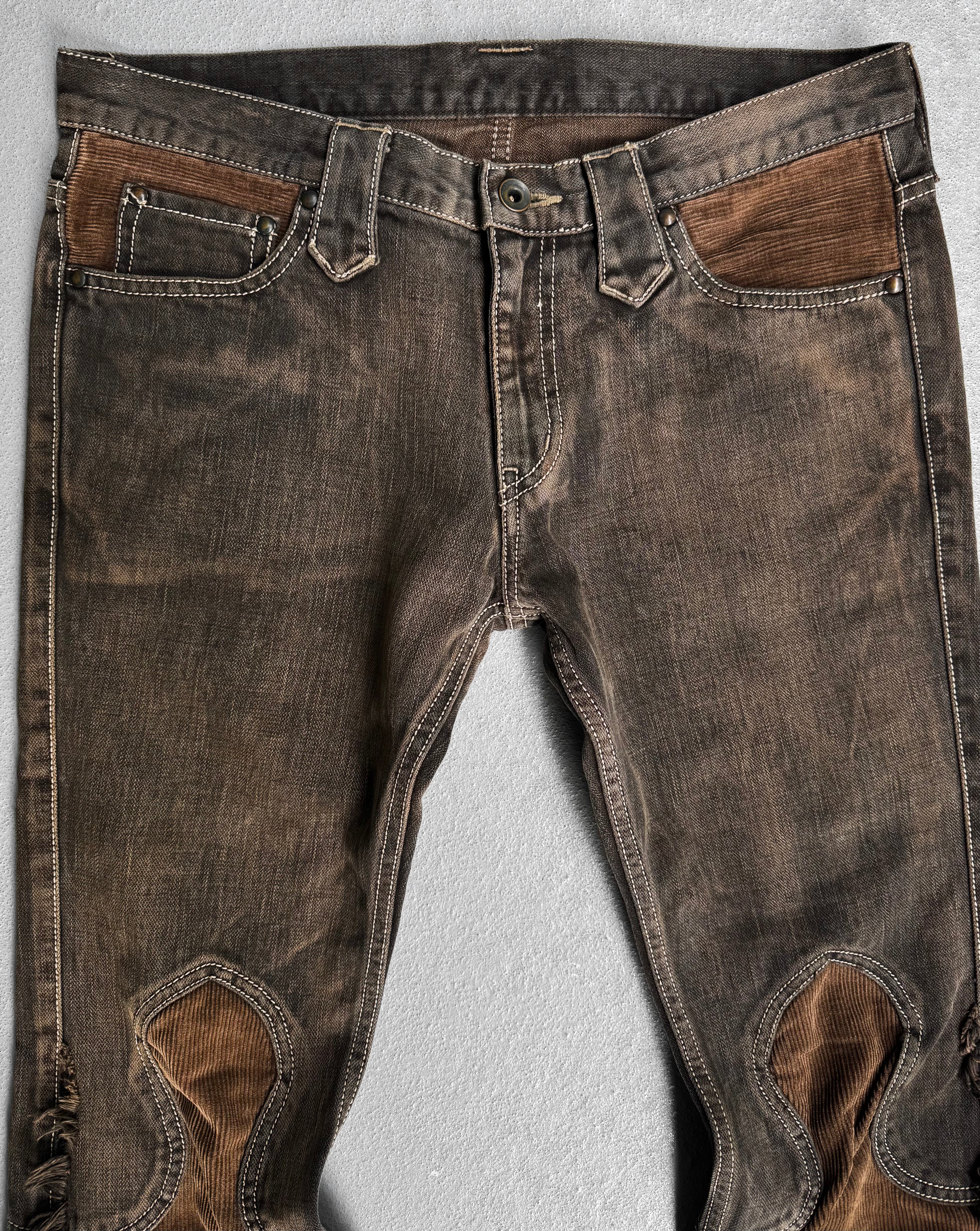 00s led rechwe sword flare denim フリンジ 希少 LED RECHWE Early 00s Hybrid Corduroy 'Sword' Western Frayed