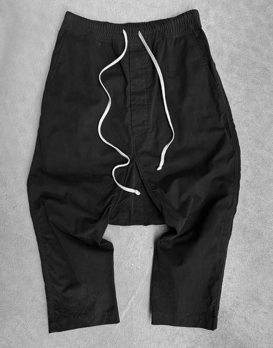 Rick Owens DRKSHDW AW17 “GLITTER” Fade Black Cotton Drop-crotch Pants
