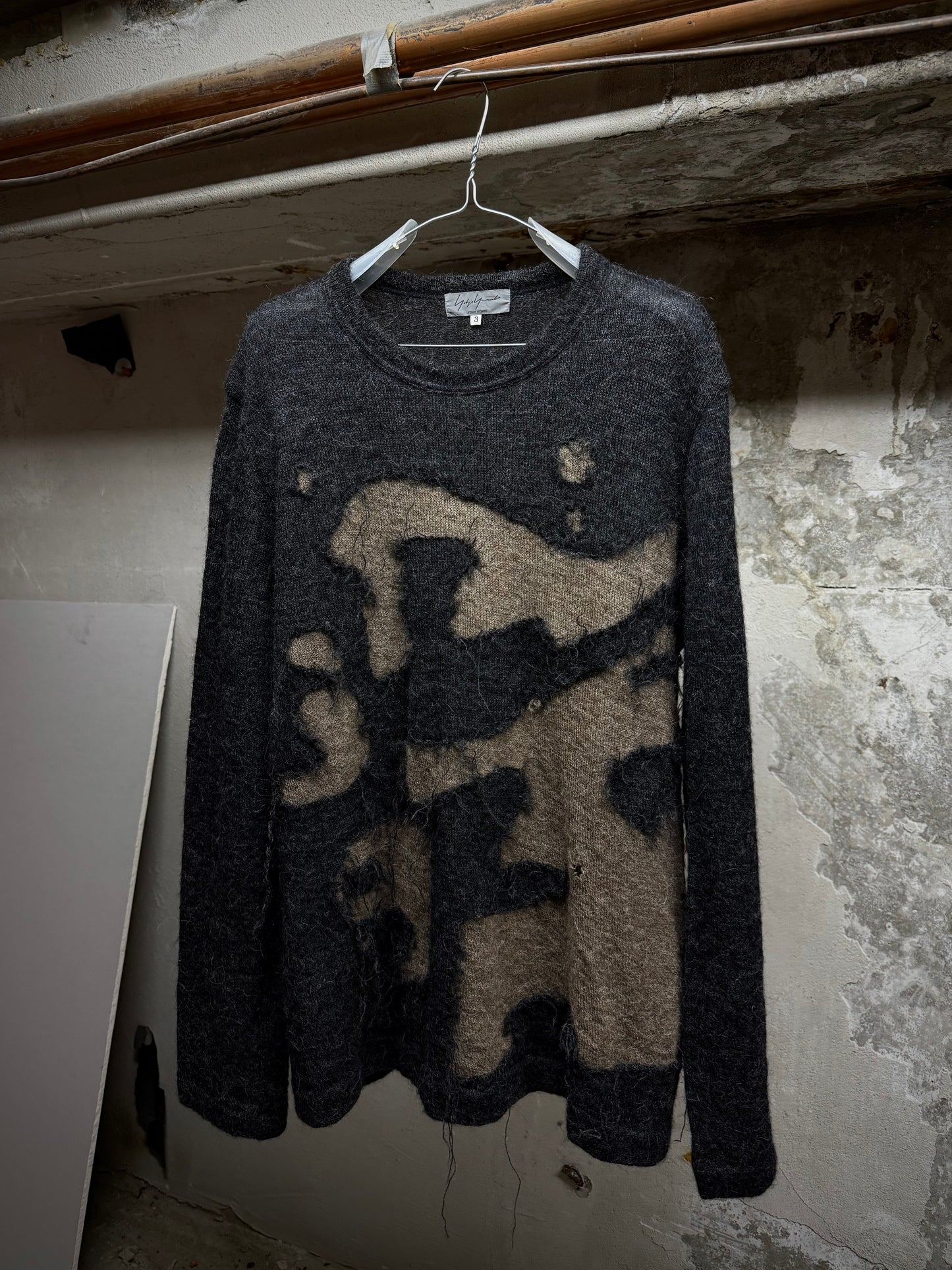 Yohji Yamamoto POUR HOMME AW04 'Burnt' Distressed Alpaca Knit Sweater | Archive Fashion Toronto