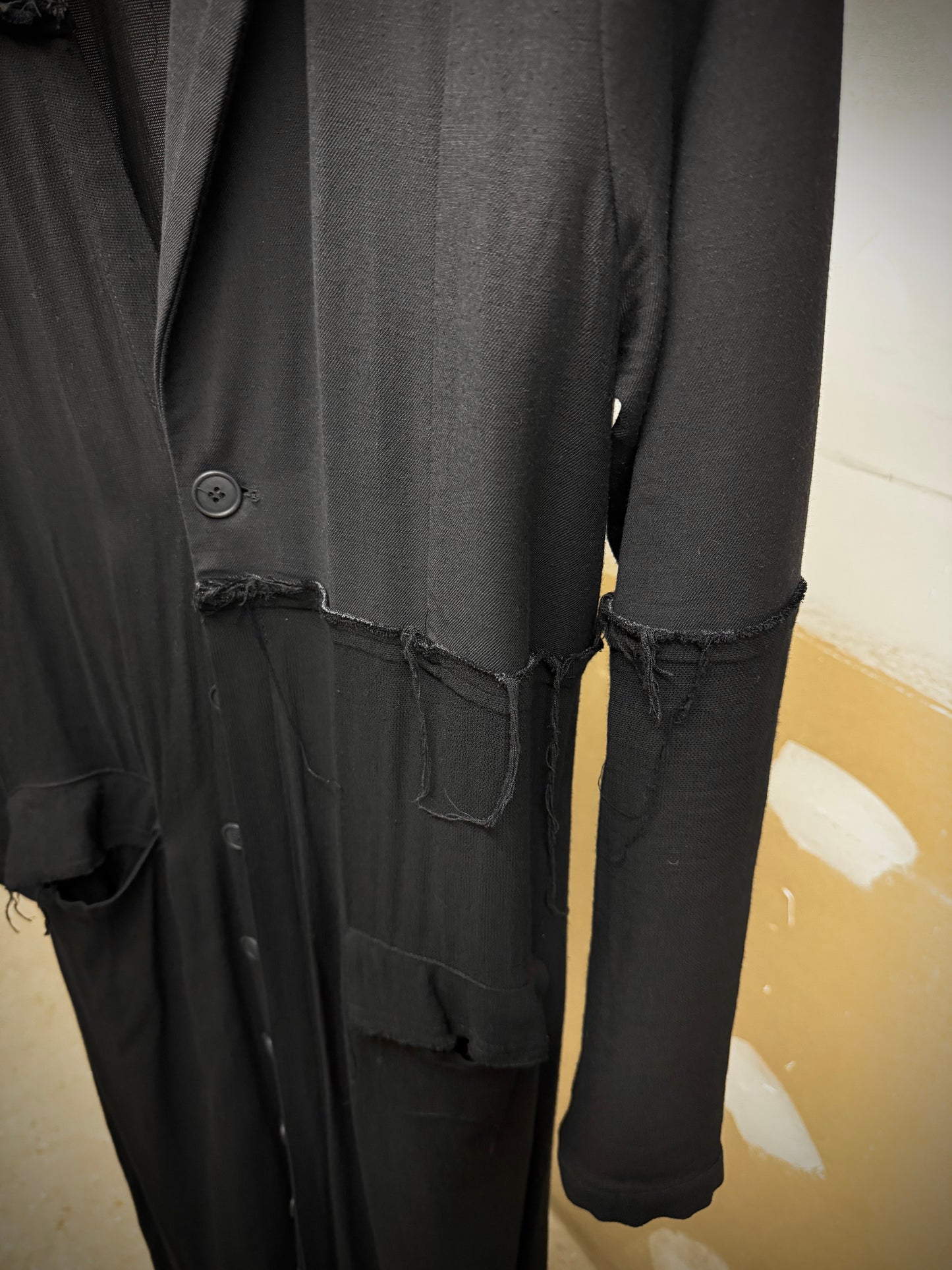 PAL OFFNER Frayed Edge Patchwork Light Coat detail | DRIEW GARMENTS