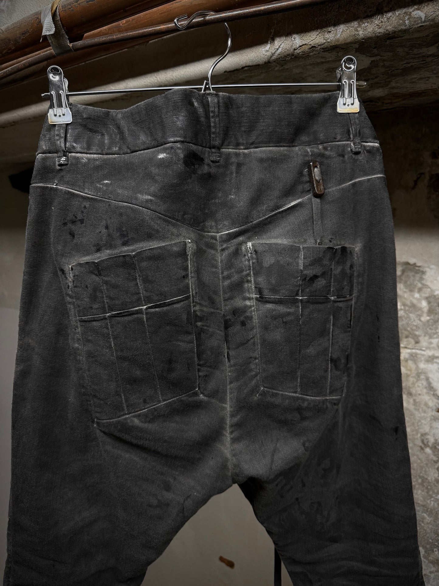 Boris Bidjan Saberi SS22 'WP13 FTS10001' Patina Grey Vinyl Processed Skinny Stretch Denim