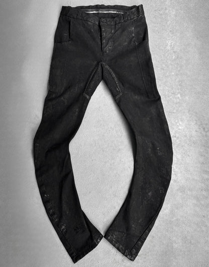 Boris Bidjan Saberi AW20 P14-F1939 Hand-stitched Black Vinyl Coated Skinny Denim