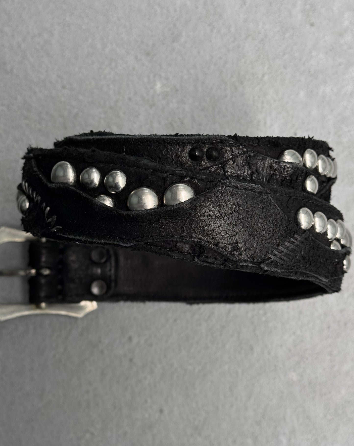 KMRii AW24 ‘Grand Cross II’ Studded Patchwork Calfskin Leather Belt