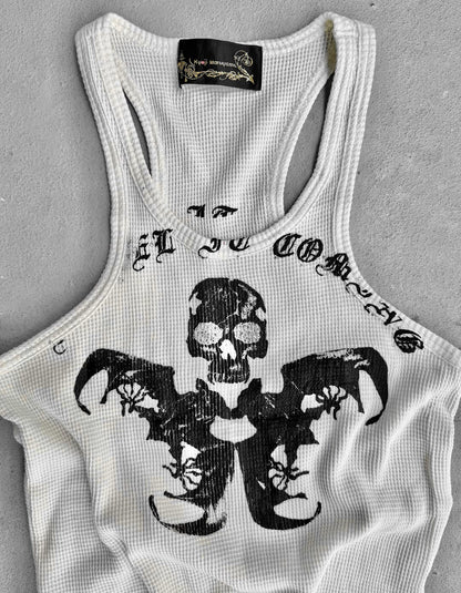 Kyoji Maruyama Early 00s Embezzled Skull Graphic Tank Top