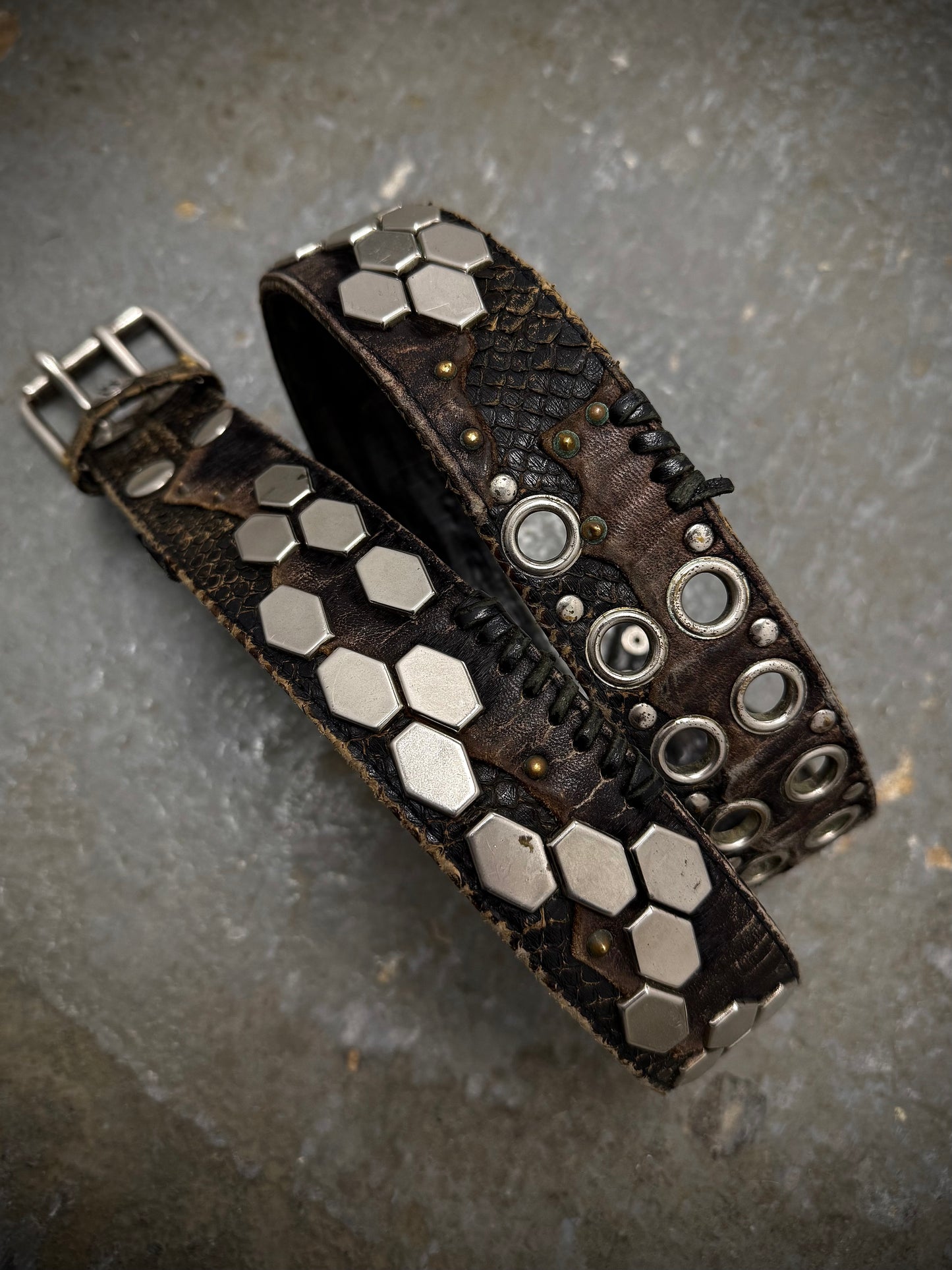 KMRii Early 00s Scar-stitch Honeycomb Leather Belt