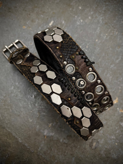 KMRii Early 00s Scar-stitch Honeycomb Leather Belt