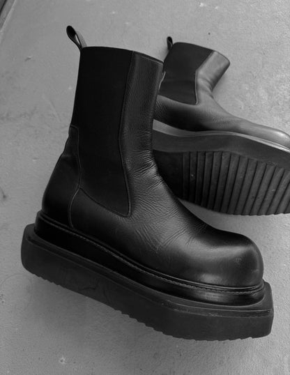 Rick Owens SS22 "FOGACHINE" Beatle Tubro Cyclops Chelsea Leather Boots