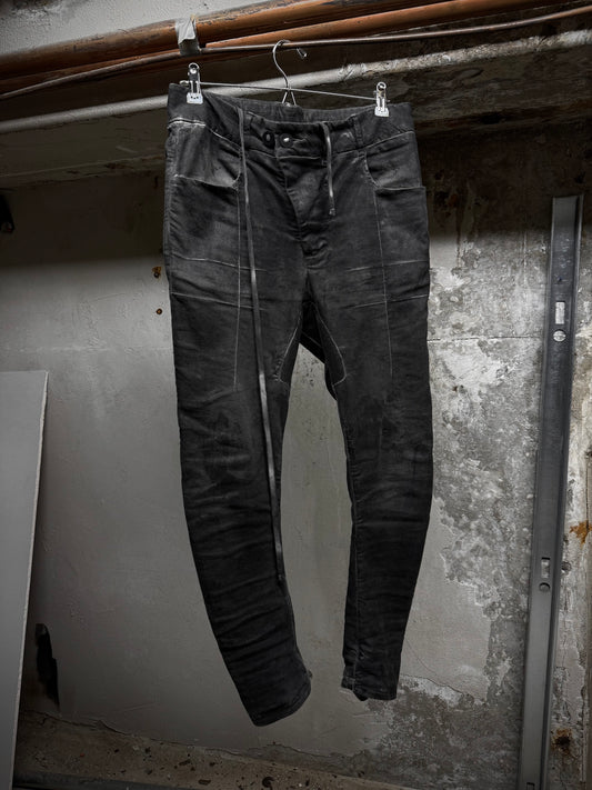 Boris Bidjan Saberi SS22 'WP13 FTS10001' Patina Grey Vinyl Processed Skinny Stretch Denim