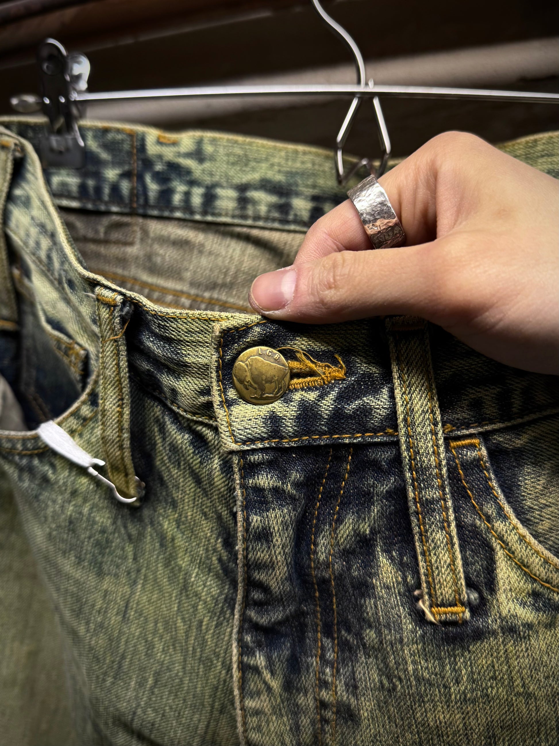 L.G.B. Early 00s 'No. CRAZY WOLF 0072M' Acid Wash Blown Out Denim detail | DRIEW GARMENTS