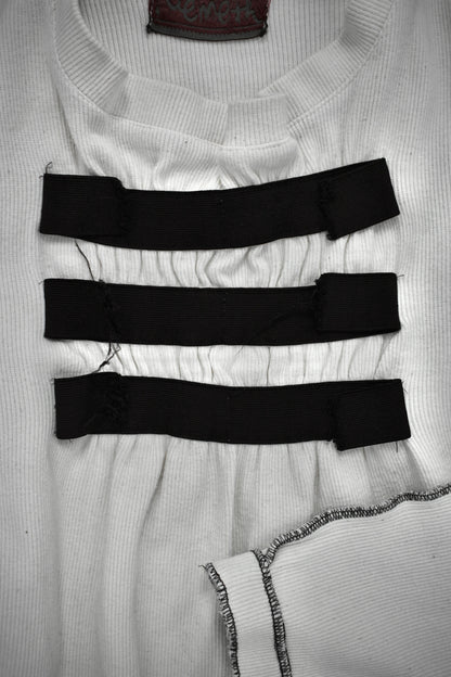 Christopher Nemeth Late 90s Exposed Overlock Stitch Ruched Rugby Cotton Long-sleeves detail | DRIEW GARMENTS