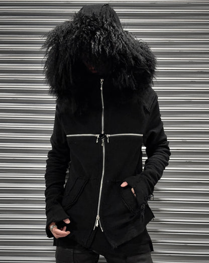 14thAddiction Black Fur Custom French Terry Cross-zip Hoodie