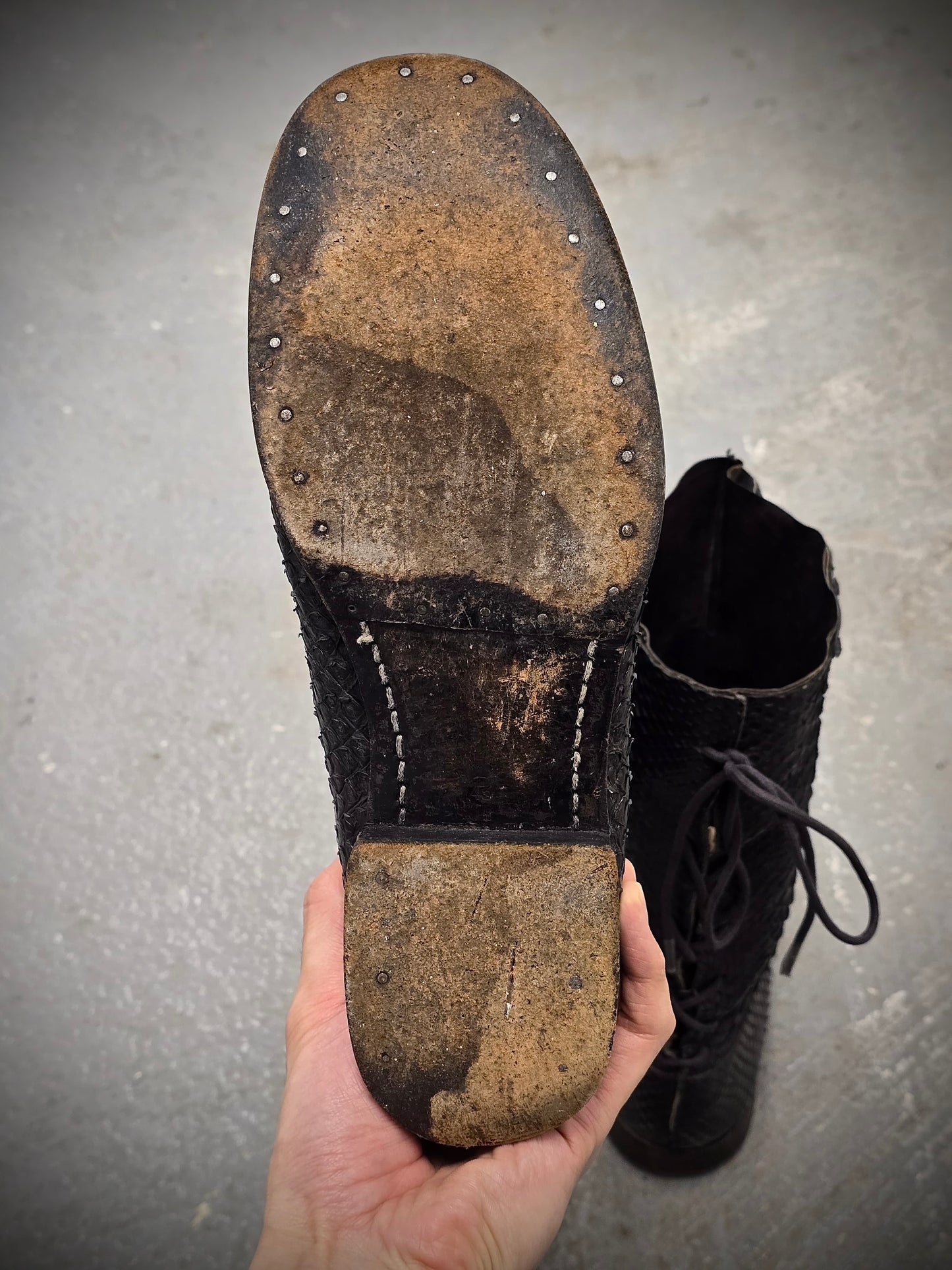 Carpe Diem Early 00s Charcoal Grey Python Skin Back-Lace Boots