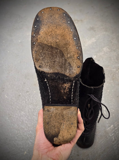 Carpe Diem Early 00s Charcoal Grey Python Skin Back-Lace Boots