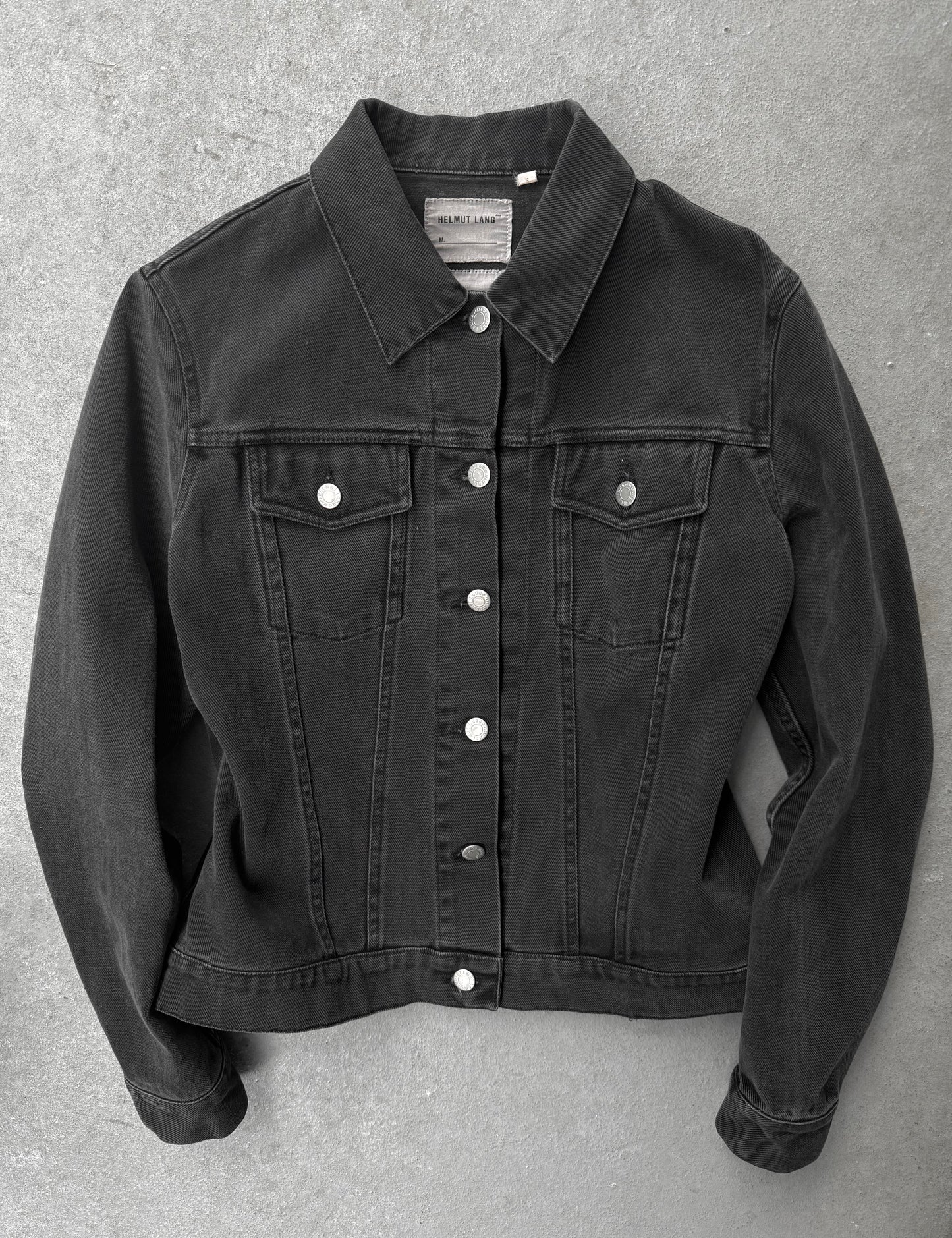 Helmut Lang Early 00s Washed Black Denim Trucker Jacket