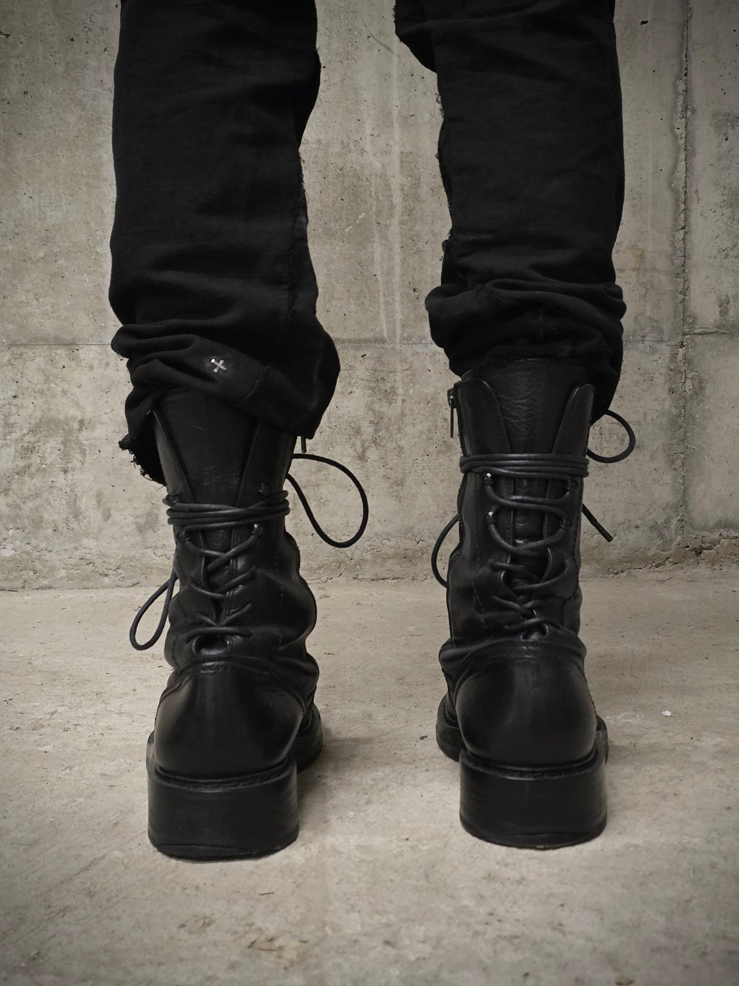 Ann Demeulemeester AW21 Black ‘Vitello’ Back-Lace Leather Boots