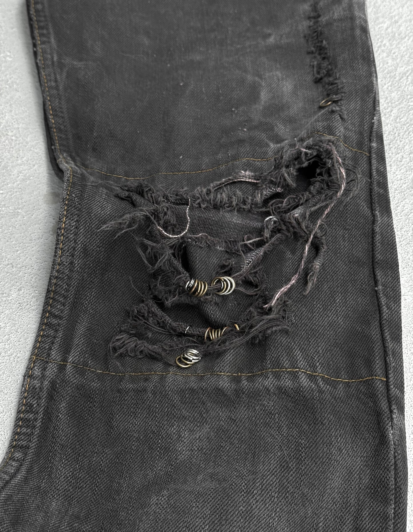 IfSixWasNine Early 00s 'NO. MUD MAX/SBCM 0305ADK' Distressed Flared Denim