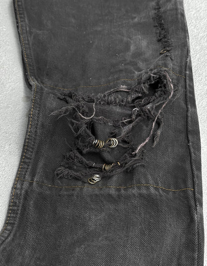 IfSixWasNine Early 00s 'NO. MUD MAX/SBCM 0305ADK' Distressed Flared Denim
