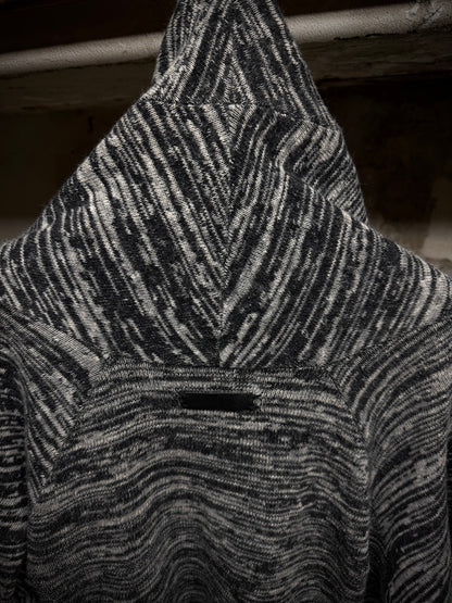 IfSixWasNine Early 00s 'NO. CARDI-1/SHT/M 902NOIH' Distressed Zebra Stripe Open Knit Cardigan detail | DRIEW GARMENTS