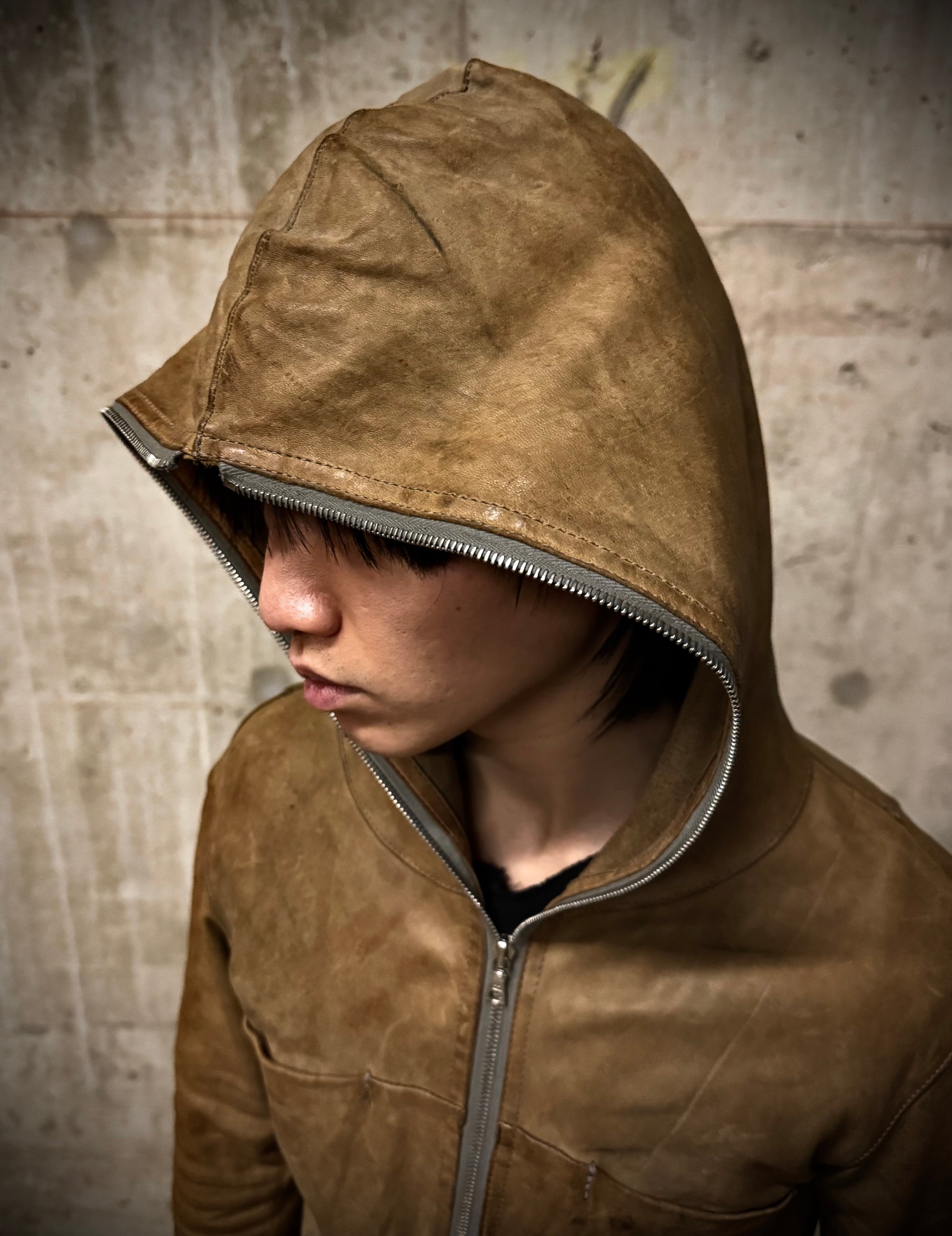 Isamu Katayama "BACKLASH" Isamu Katayama “BACKLASH” AW09 Distressed Hooded ‘Gimp’ Zip Horse Leather J detail | DRIEW GARMENTS