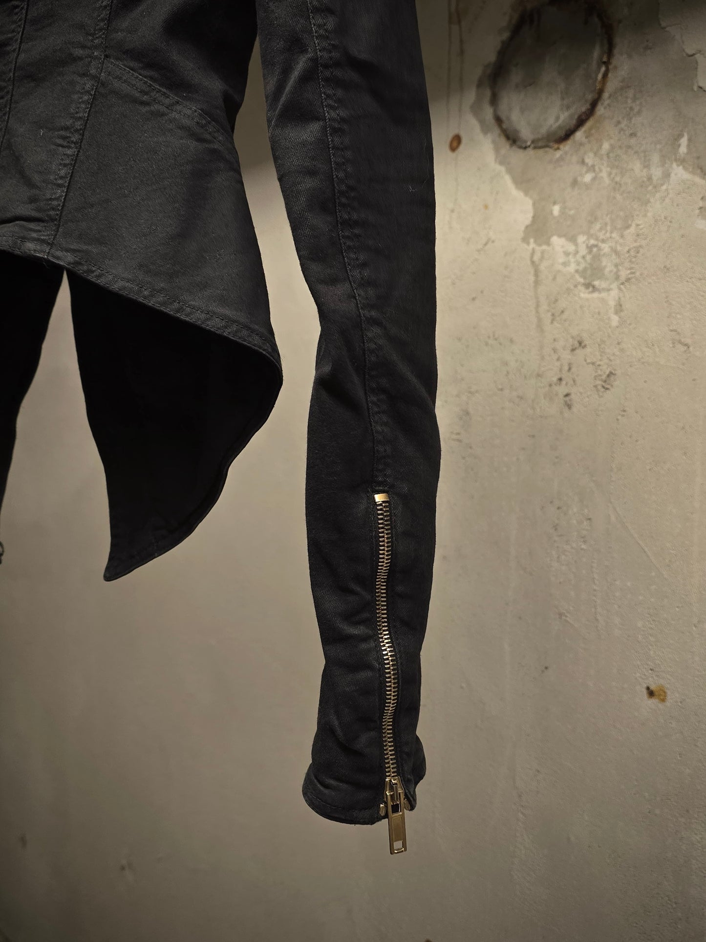 Gareth Pugh Early 00s Asymmetric Zip Mock Neck Denim Jacket
