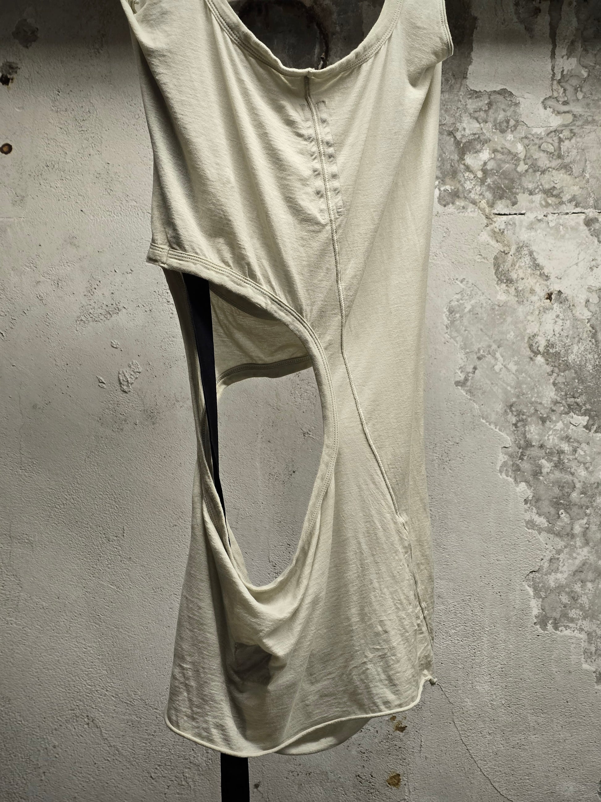 Rick Owens DRKSHDW SS24 "LIDO" PEARL Asymmetric Membrane III Long Tank Top detail | DRIEW GARMENTS