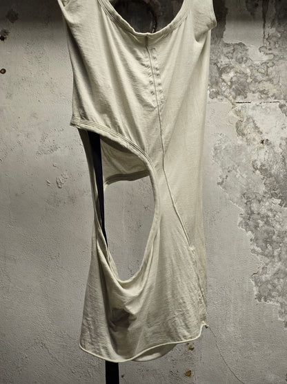 Rick Owens DRKSHDW SS24 "LIDO" PEARL Asymmetric Membrane III Long Tank Top detail | DRIEW GARMENTS