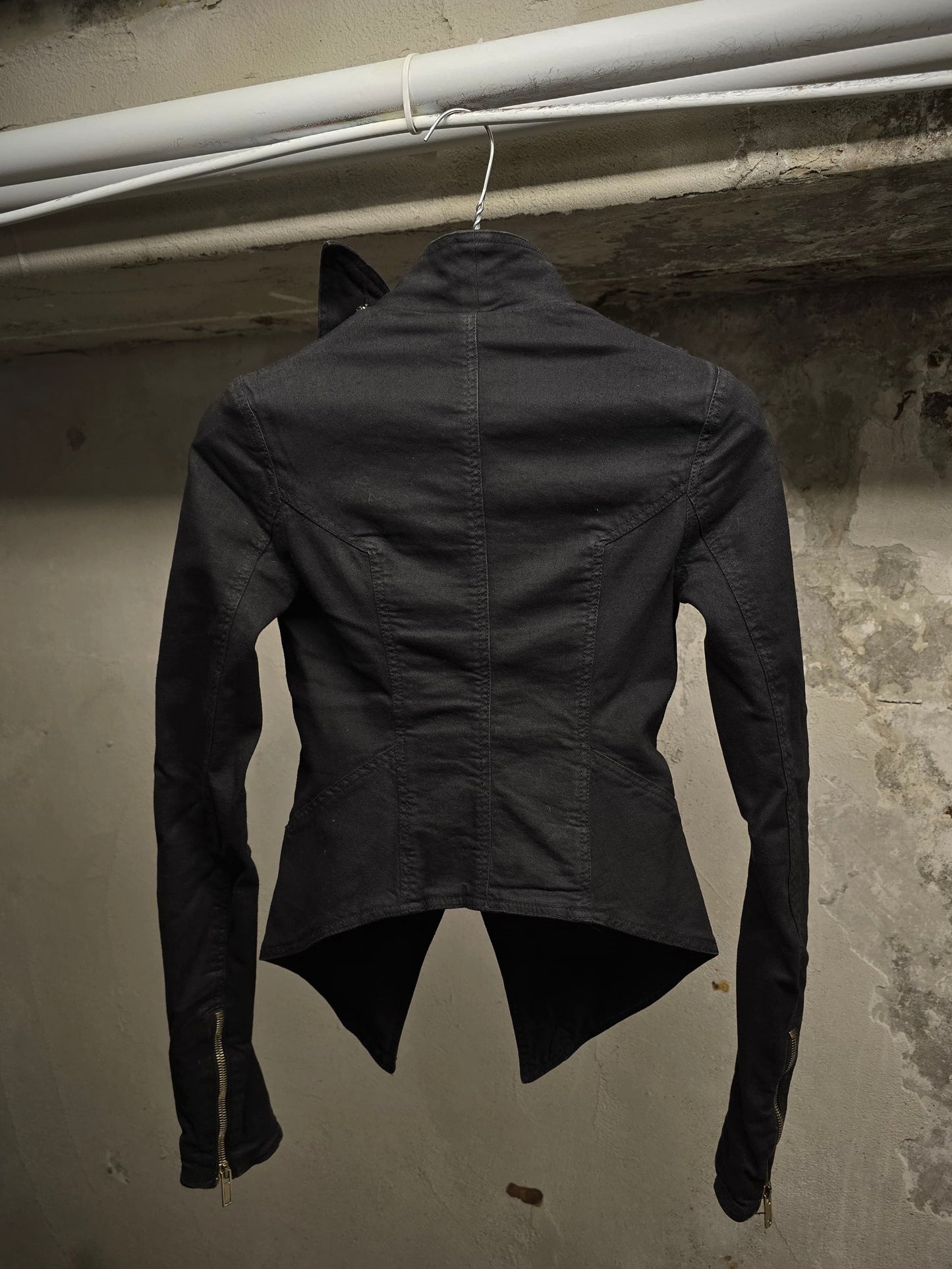 Gareth Pugh Early 00s Asymmetric Zip Mock Neck Denim Jacket