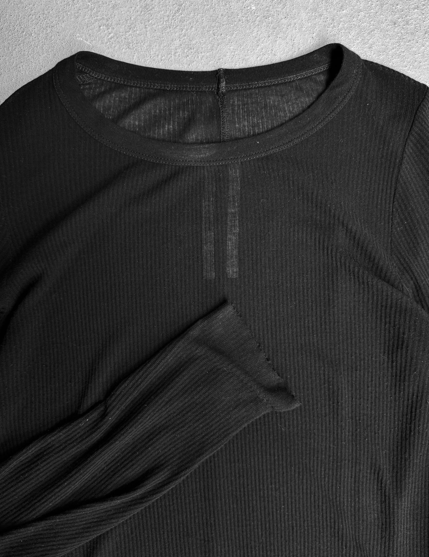 Rick Owens AW22 “STROBE” Black Sheer Ribbed Long-sleeves