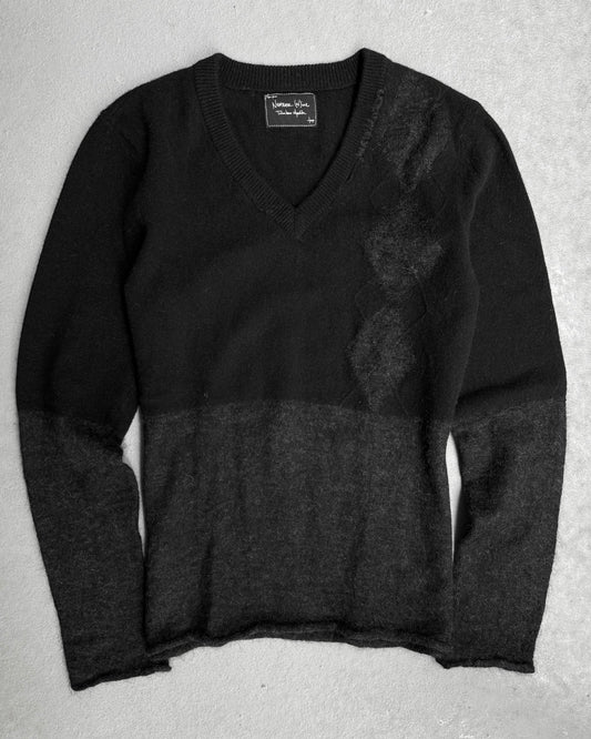 Number (N)ine AW06 “NOIR” Distressed Wool Argyle Knit Sweater