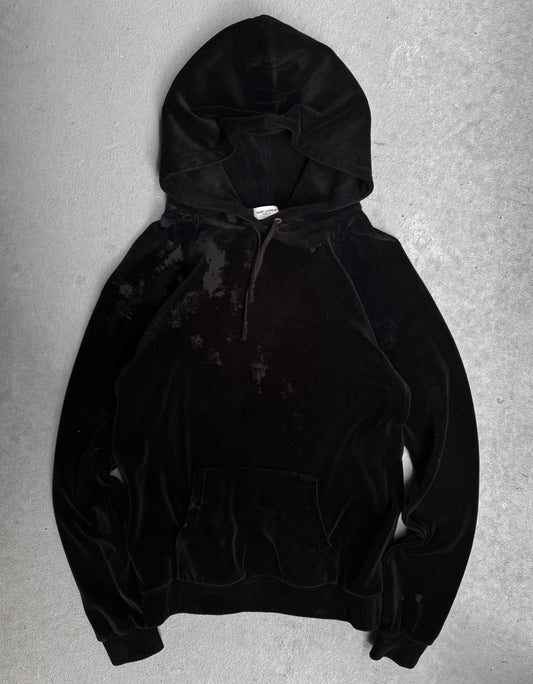 Saint Laurent Paris AW18 Distressed Velvet Raglan Sleeve Hoodie