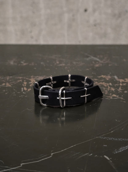 m.a+ 'A-F2BL1 GR 2.0' .925 Silver Cross Studded Cow Leather Wristband