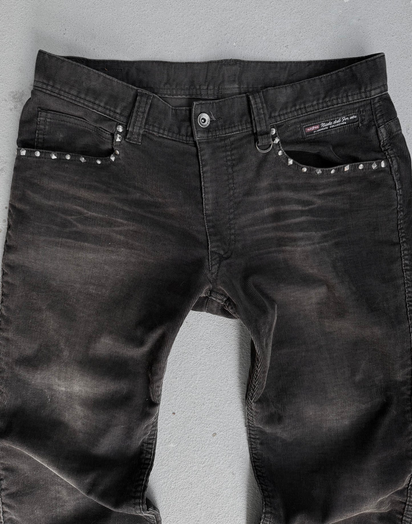NICOLE CLUB FOR MEN Early 00s Coduroy Studded Bootcut Pants