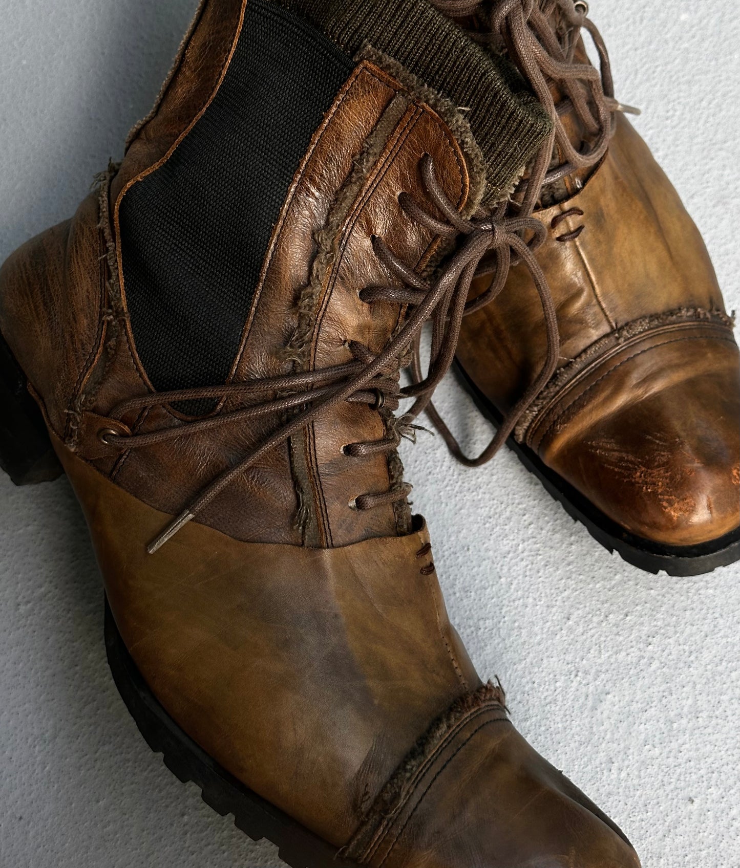 alfredoBANNISTER Early 00s Double-layered Foldable Leather Boots