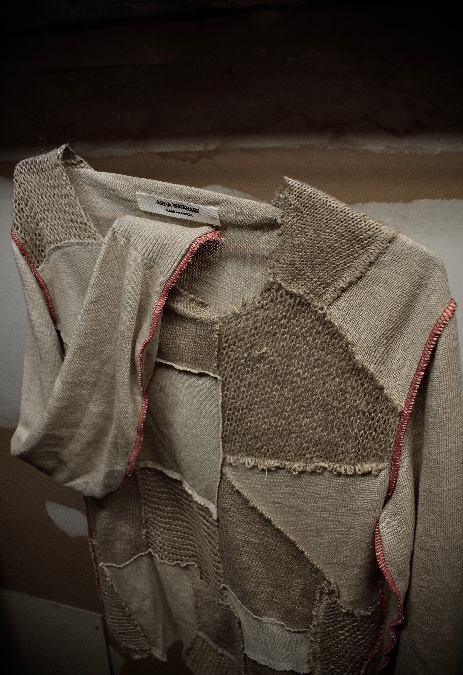 Junya Watanabe SS03 Beige Patchwork Linen Knit Long-sleeve detail | DRIEW GARMENTS