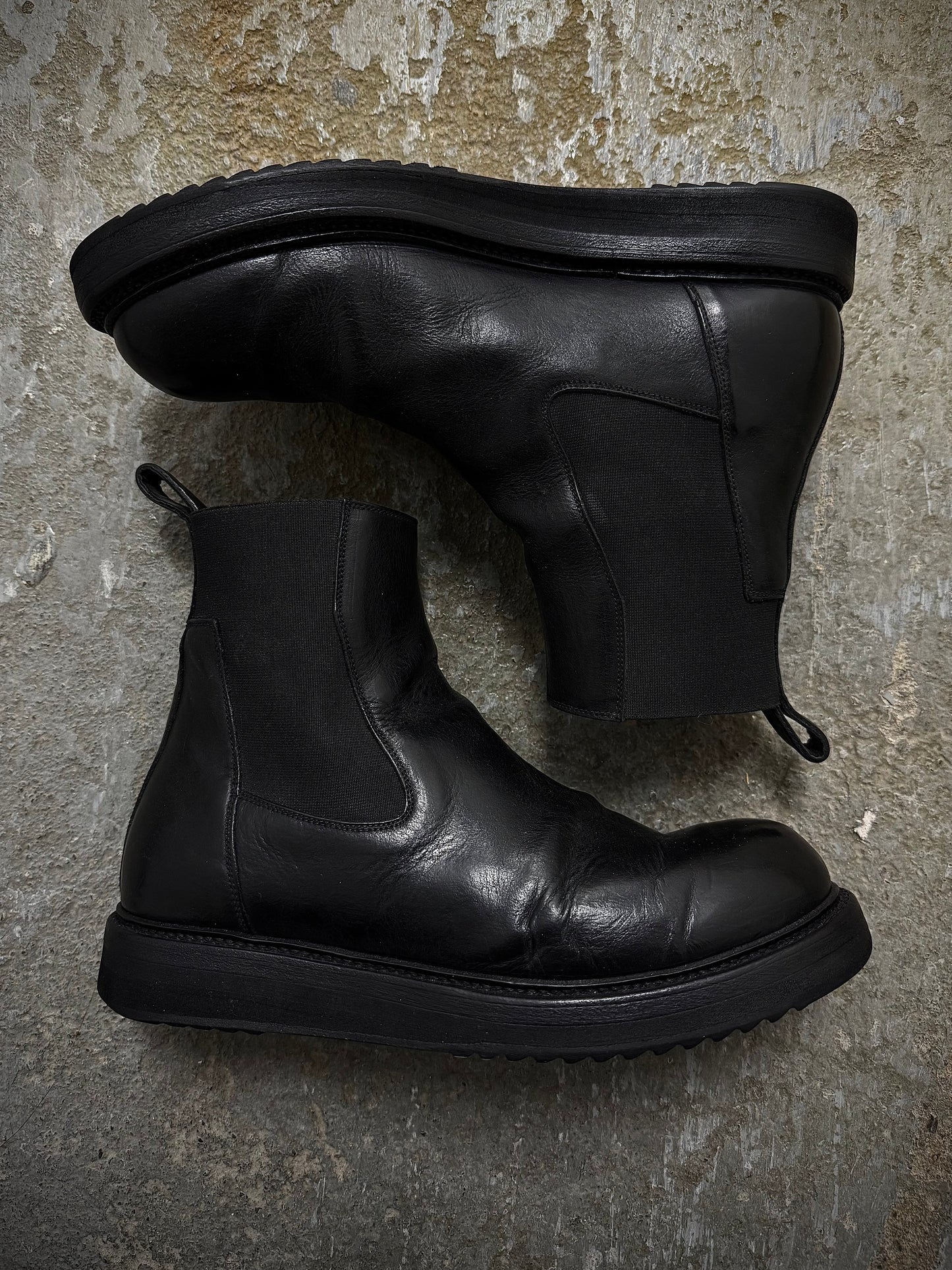 Rick Owens AW20 "PERFORMA" Calf Leather Elastic Creeper Chelsea Boots | Archive Fashion Toronto